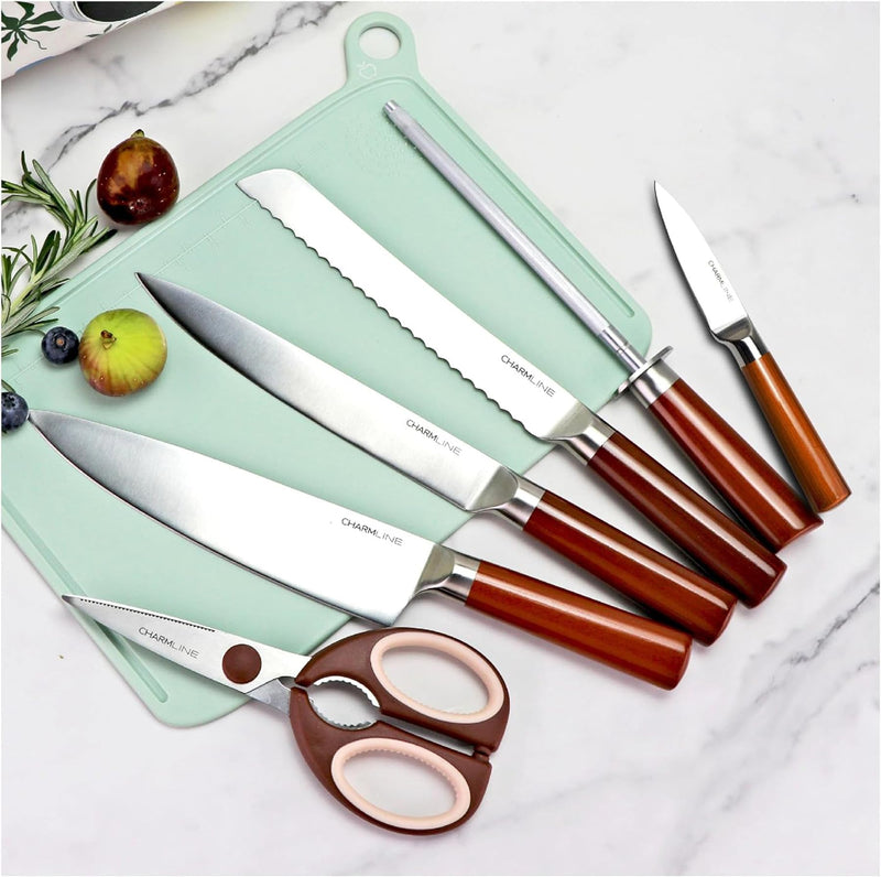 Charmline Smart Cutting Board Set, Chopping Board Self Cleaning Holder with Coded 3pcs Cutting Boards, 4 knives, Scissors and Knife Sharpeners, Smart Appliances gadgets for Kitchen - Grill Parts America
