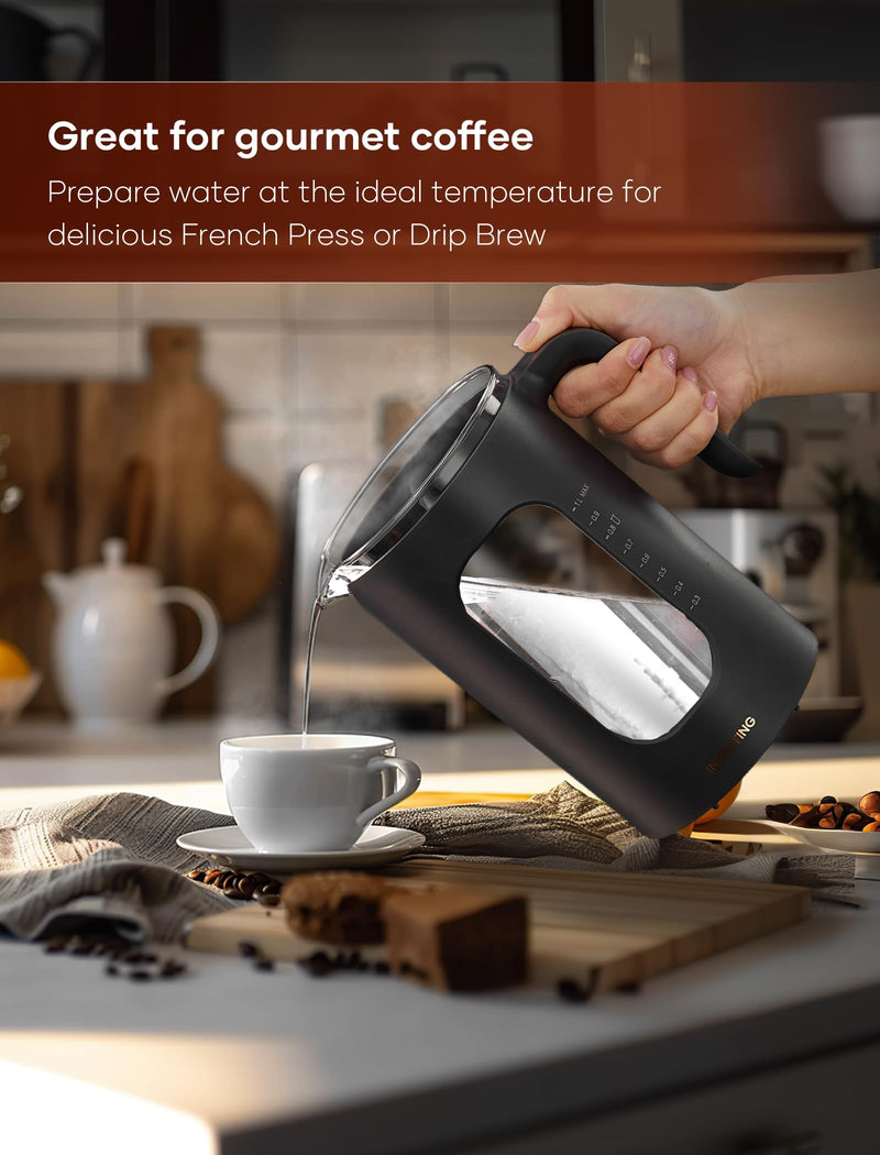 Electric Tea Kettle, INTASTING Glass Electric Kettle with tea Infuser and Precise knob temperature control, 1200W Fast Heating, BPA-Free, Easy to Clean, for Tea and coffee, Dark Grey - Grill Parts America