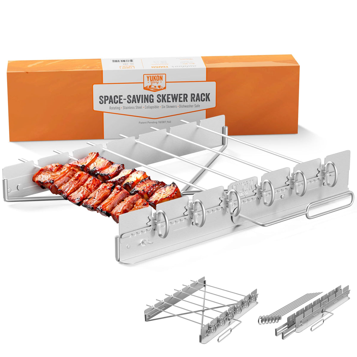 Yukon Glory BBQ Kabob Grill Rack | Rotating Kebab Skewers | Metal Skew ...