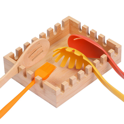 Bamboo Multi-Spoon Rest, Large Baking Tool Holder Rack, YORSEEK BBQ Grill Utensil Holder for Spatulas, Tongs, Ladles, Barbecue Grill Accessories Storage Organizer Multifunction Kitchen Gadgets - Grill Parts America