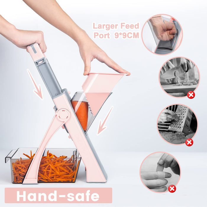 Upgrade Safe Mandoline Slicer Plus for Kitchen, SupMaKin Bigger Port Vegetable Food Potato Chopper, Adjustable Thickness, Julienne & Dicer Salad Making Chopping Artifact (Pink) - Grill Parts America