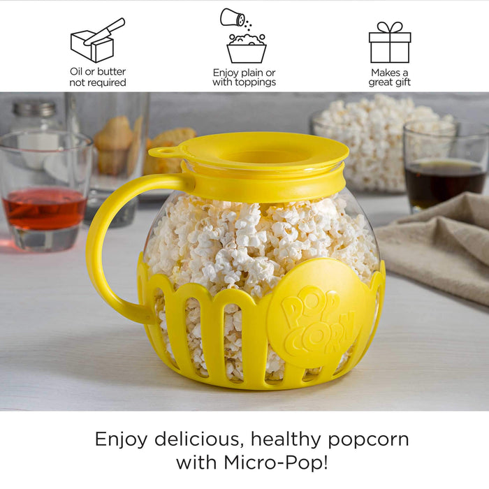 Ecolution Patented Micro-Pop Microwave Popcorn Popper with Temperature Safe Glass, 3-in-1 Lid Measures Kernels and Melts Butter, Made Without BPA, Dishwasher Safe, 3-Quart, Yellow - Grill Parts America