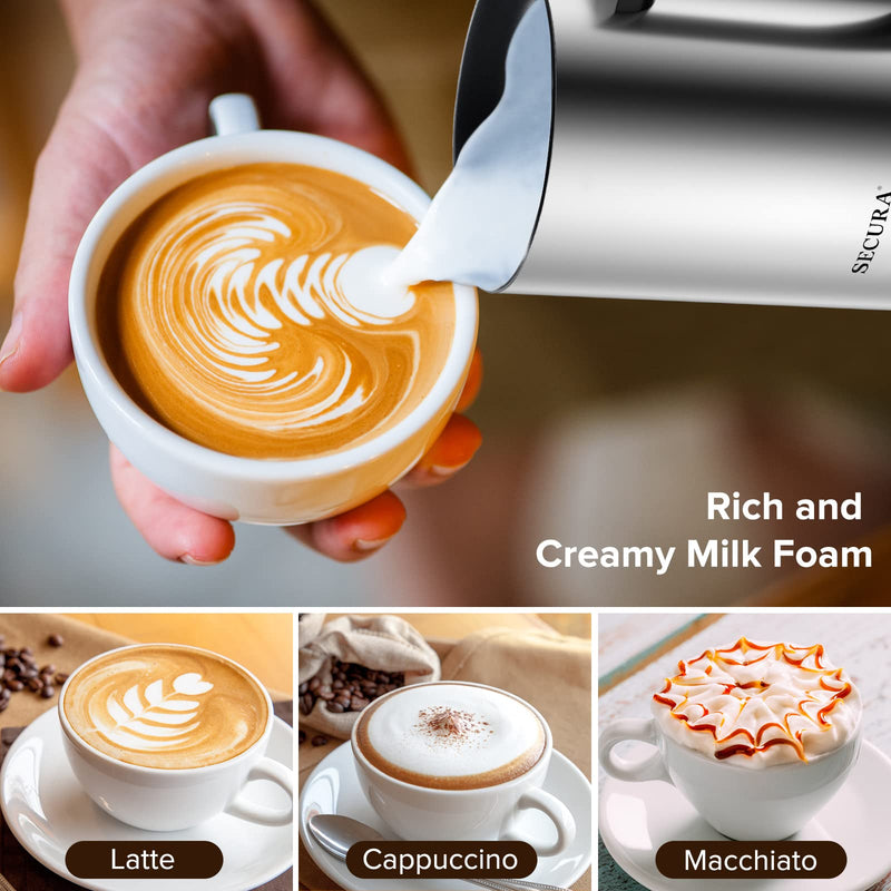 Secura Milk Frother, Electric Milk Steamer Stainless Steel, 8.4oz/250ml Automatic Hot and Cold Foam Maker and Milk Warmer for Latte, Cappuccinos, Macchiato, 120V - Grill Parts America