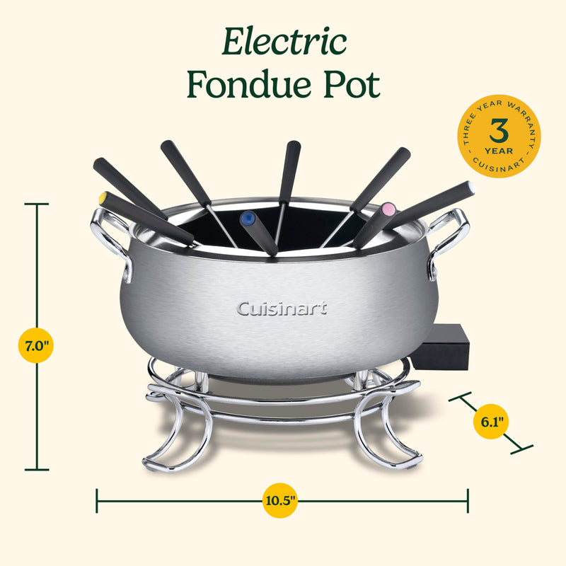 Cuisinart Fondue Pot, 3 Quart, For Chocolate, Cheese, Broth, Oil, Stainless Steel, CFO-3SSP1 - Grill Parts America