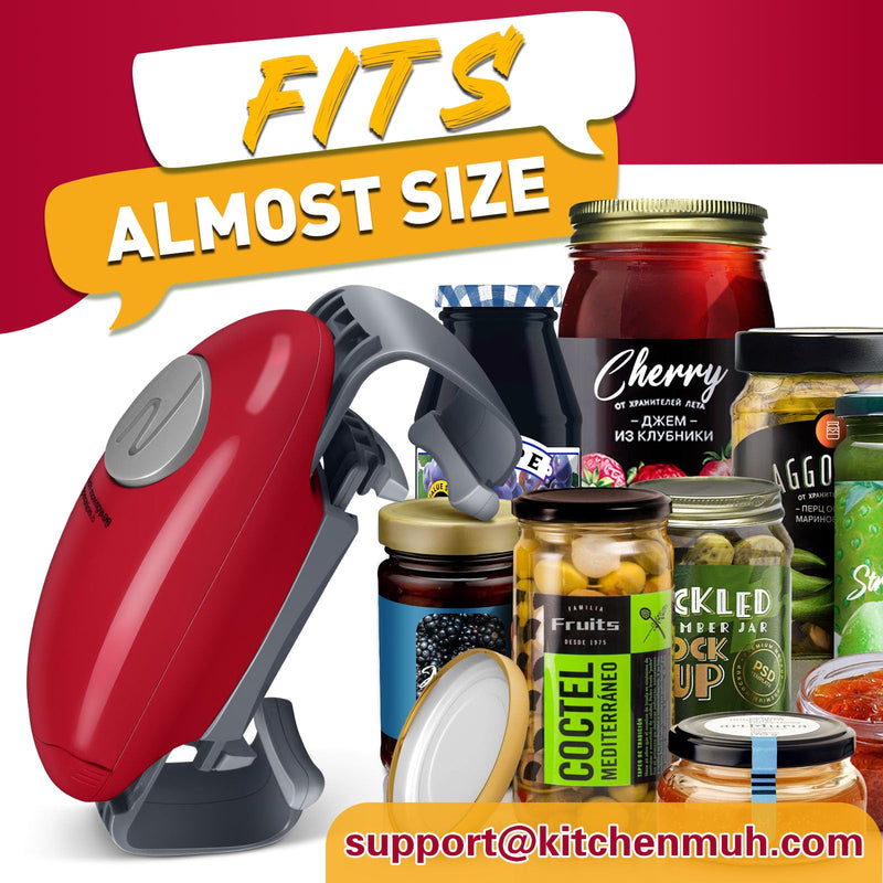 Higher Torque Electric Jar Opener for Seniors with Arthritis Fit Almost Jars Size, Strong Tough Automatic Jar Opener for Weak Hands, Hands Free Battery Operated Bottle Opener for Arthritic Hands, Red - Grill Parts America