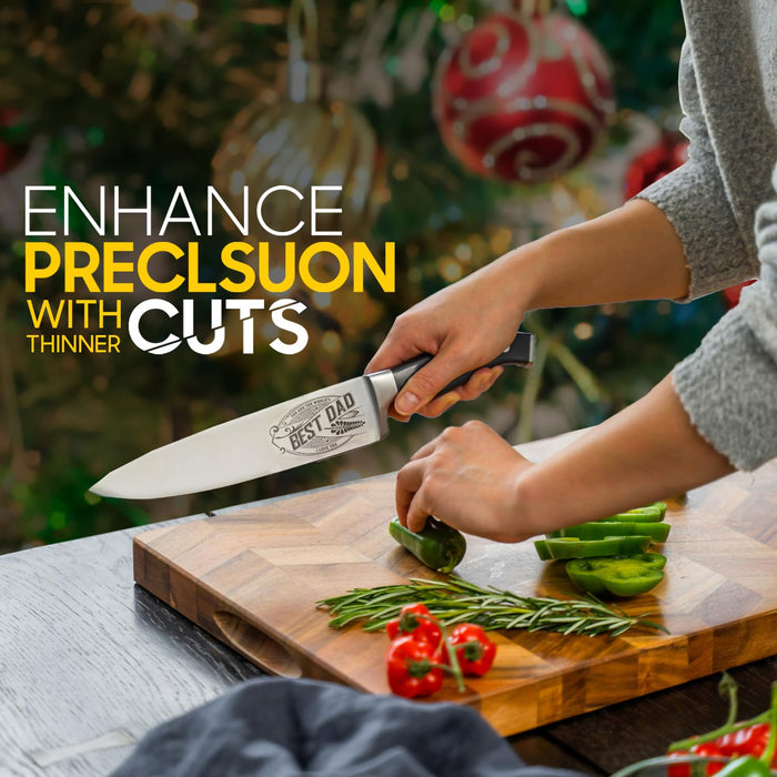 Fathers Day Gift “BEST DAD” - CutLinx Chef Knife Gift Set - 8 in. Stainless Carbon Steel Kitchen Knive w/Pakka Wood Handle - Birthday, Father's Day, Christmas, Anniversary, Housewarming, Holiday Gifts - Grill Parts America