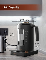 Electric Tea Kettle, INTASTING Glass Electric Kettle with tea Infuser and Precise knob temperature control, 1200W Fast Heating, BPA-Free, Easy to Clean, for Tea and coffee, Dark Grey - Grill Parts America