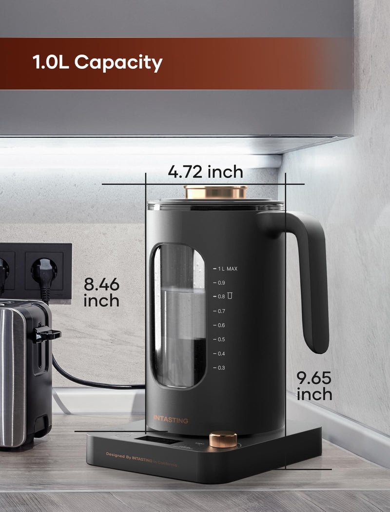 Electric Tea Kettle, INTASTING Glass Electric Kettle with tea Infuser and Precise knob temperature control, 1200W Fast Heating, BPA-Free, Easy to Clean, for Tea and coffee, Dark Grey - Grill Parts America