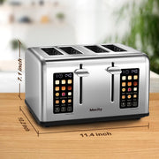 Mecity 4 Slice Toaster Touch Screen Control 4 Wide Slot, Stainless Steel Smart Bread Toaster for Bagel Muffin Waffle, Dual Control Pannel, Timer, Defrost, Reheat, 120V 1650W - Grill Parts America