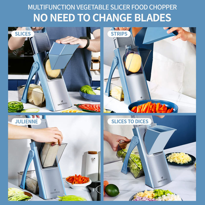 ONCE FOR ALL Upgrade Safe Mandoline Slicer Plus, Biger Size, Adjustable Vegetable Food Chopper Potato Fries Cutter, Detachable Blade, Kitchen Chopping Artifact, Gift (SkyBlue) - Grill Parts America