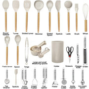 Kitchen Utensils Set- 35 PCs Cooking Utensils with Grater,Tongs, Spoon Spatula &Turner Made of Heat Resistant Food Grade Silicone and Wooden Handles Kitchen Gadgets Tools Set for Nonstick Cookware - Grill Parts America