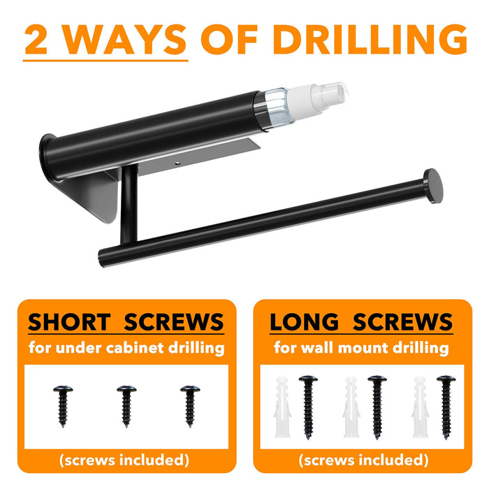 SpaceAid SprayNeat 2 in 1 Paper Towel Holder with Spray Bottle, Under Cabinet Paper Towels Holders with Sprayer Inside, Hanging Wall Mount Papertowels Roller for Kitchen (Black) - Grill Parts America