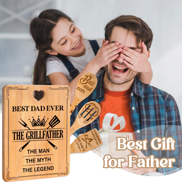 Gifts for Dad - "The GrillFather" Birthday Gifts for Dad Cutting Board Set, Bamboo-Made Engraved Utensil Set Dad Gifts, Idea Birthday/Fathers Day/Christmas for Papa, Father from Daughter/Son - Grill Parts America