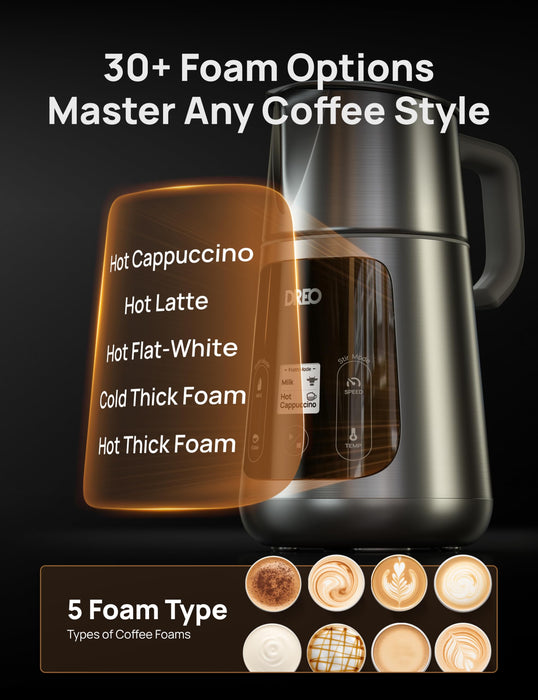 Dreo BaristaMaker Milk Frother, All-in-1, 27oz/800ml Hot/Cold Electric Foam Maker for Coffee, Latte Art-level Microfoam, Automatic Milk Warmer, Dairy/Plant-Based Milk, 30+ Drinks, Dishwasher Safe - Grill Parts America