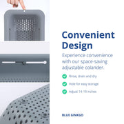 BLUE GINKGO Over the Sink Colander Strainer Basket - Wash Vegetables and Fruits, Drain Cooked Pasta and Dry Dishes - Extendable - New Home Kitchen Essentials (7.9W x 14-19L x 2.75H) - Gray - Grill Parts America