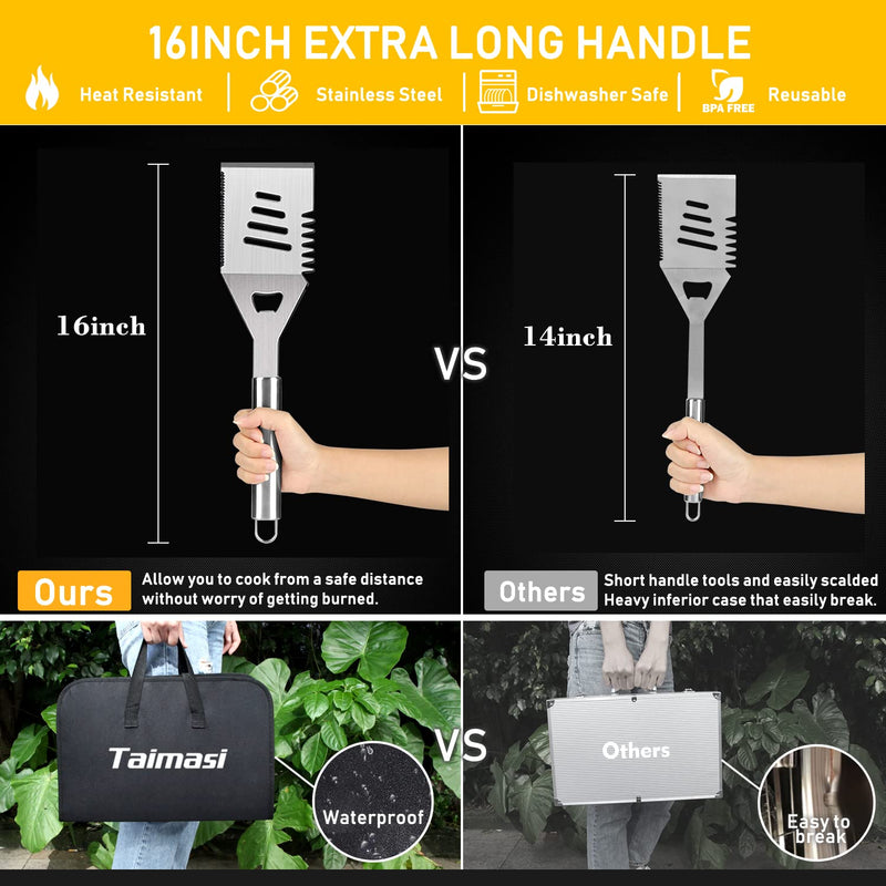 34Pcs BBQ Grill Accessories Tools Set, 16 Inches Stainless Steel Grilling Tools with Carry Bag, Thermometer, Grill Mats for Camping/Backyard Barbecue, Grill Tools Set for Men Women - Grill Parts America