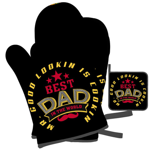 ORALBY Dad Oven Mitt and Potholder Dad Print Kitchen Accessories Sunflower Kitchen Gloves Gift - Dad Gift for Father's Day Heat Resistant Baking Cooking Grilling - Grill Parts America