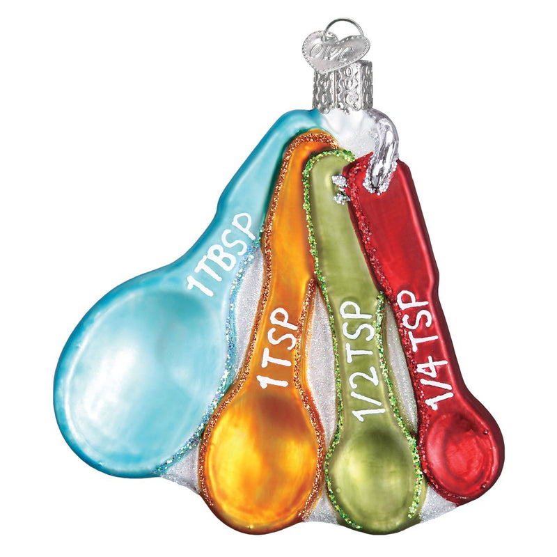 Old World Christmas Chef's Collection Glass Blown Ornaments for Christmas Tree Measuring Spoons, Model:32346 4.17 x 4.17 x 4.02 inches - Grill Parts America