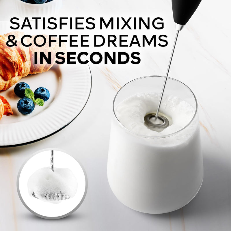 Zulay Kitchen Powerful Milk Frother Wand - Ultra Fast Handheld Drink Mixer - Electric Whisk Foam Maker for Coffee, Lattes, Cappuccino, Frappe, Matcha, Hot Chocolate & Coffee Creamer - Milk Boss Black - Grill Parts America