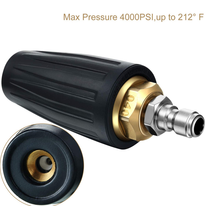 4000 PSI Pressure Washer Rotating Turbo Nozzle 4.0 GPM Quick Connector Turbo Nozzle with 7 Pieces Spray Nozzle Tips Kit Multiple Degrees (0, 15, 25, 40, 65 Degrees, Rinse1, Soap2) - Grill Parts America