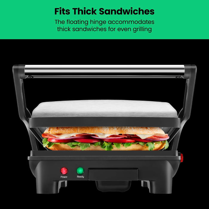 Chefman Panini Press Grill and Gourmet Sandwich Maker Non-Stick Coated Plates, Opens 180 Degrees to Fit Any Type or Size of Food, Stainless Steel Surface and Removable Drip Tray, 4 Slice, Black - Grill Parts America