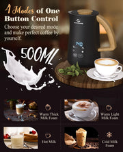 Nuovoware 4 in 1 Milk Frother and Steamer with Temperature Control Display Screen, Electric Automatic Frother for Hot Chocolate Milk, Cappuccinos, Latte, Macchiato, Black - Grill Parts America