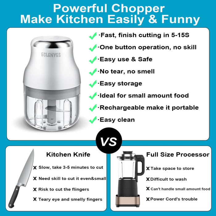 Vegetable Chopper, Electric Garlic Chopper, USB Rechargeable Mini Chopper, Powerful Small Food Processor, Blender to Vegetable, Wireless Food Chopper for Ginger, Chili, Fruit, Meat, etc（250ML） - Grill Parts America