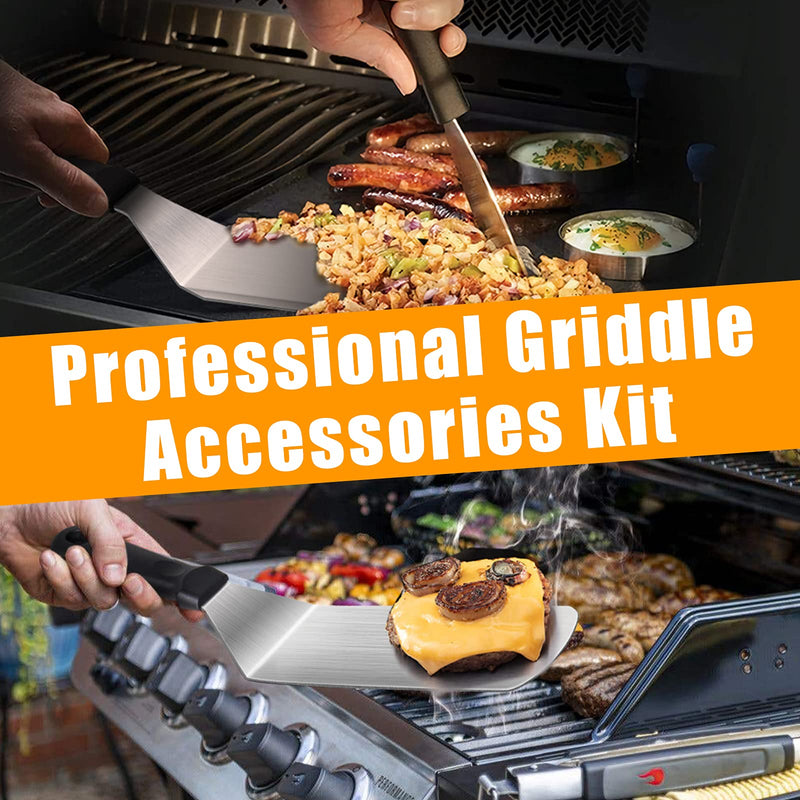 Griddle Accessories,15 Pcs Flat Top Grill Accessories kit for Blackstone and Camp,Stainless Steel BBQ Accessories with Spatula, Basting Cover,Tongs,Egg Mold & Carry Bag for Outdoor BBQ Teppanyaki - Grill Parts America