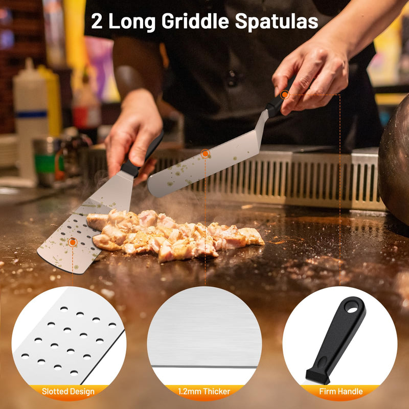 Blackstone Griddle Accessories Kit,14pcs Flat Top Grill Accessories Set for Blackstone and Camp Chef, Enlarged Spatulas, Basting Cover, Scraper, Tongs, Grill Spatula Kit for Outdoor BBQ - Grill Parts America