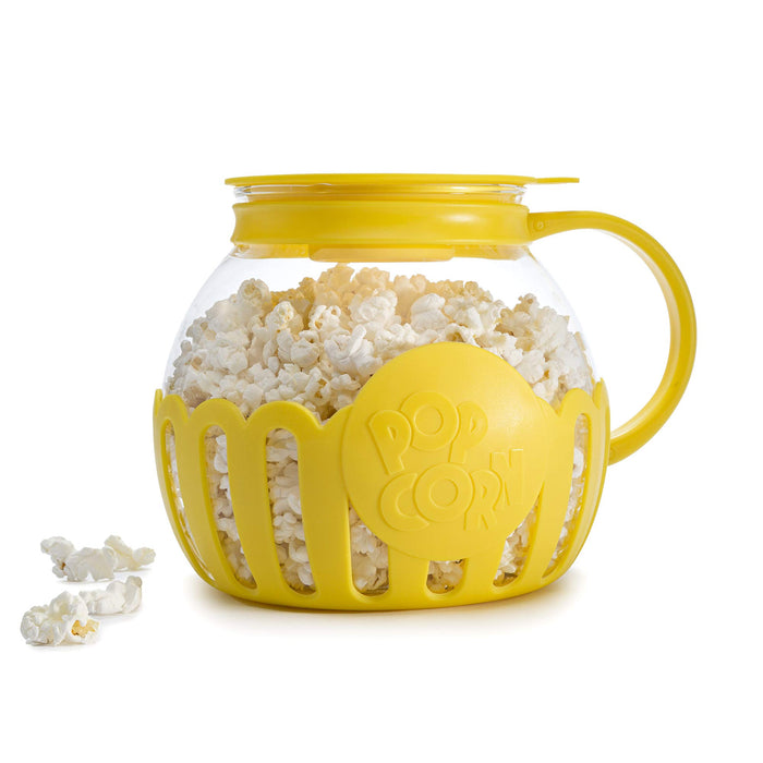 Ecolution Patented Micro-Pop Microwave Popcorn Popper with Temperature Safe Glass, 3-in-1 Lid Measures Kernels and Melts Butter, Made Without BPA, Dishwasher Safe, 3-Quart, Yellow - Grill Parts America