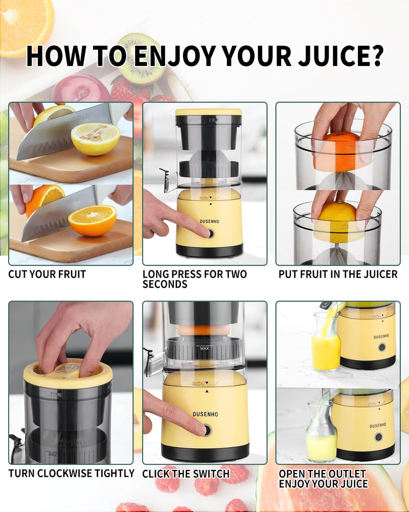 Electric Juicer Rechargeable - Citrus Juicer Machines with USB and Cleaning Brush Portable Juicer for Orange, Lemon, Grapefruit - Grill Parts America