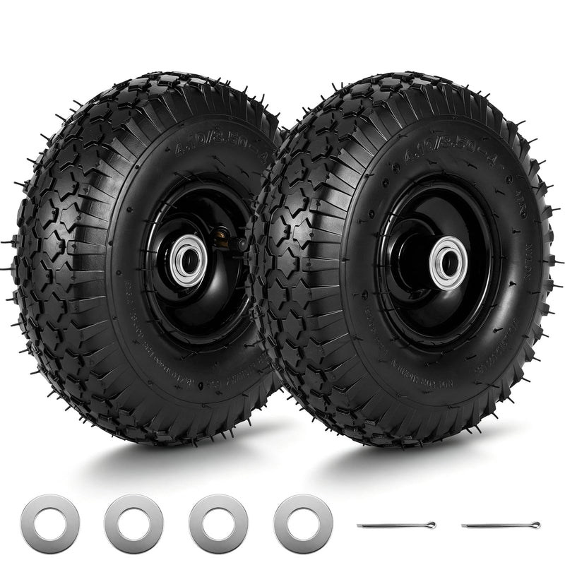 RRQ 2-pack 10-inch black pneumatic patio tires and wheels, size 4.10/3.50-4