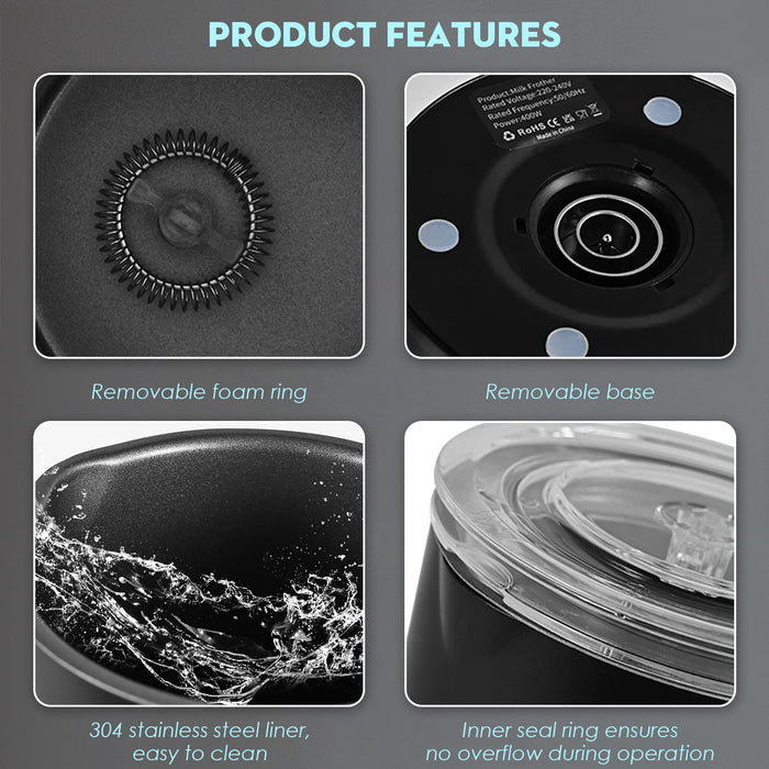 Electric Milk Frother, 4 in 1 Milk Steamer,11.8oz/350ml Automatic Warm and Cold Foam Maker for Coffee,Latte, Cappuccino, Macchiato, Hot Chocolate - Grill Parts America