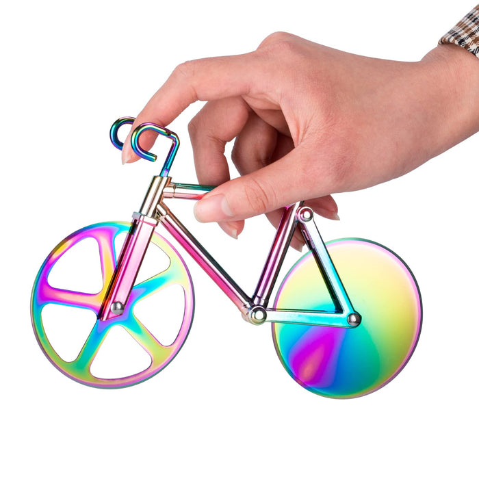 Fohil Bicycle Pizza Cutter Wheel, Non-stick Bike Pizza Cutter Stainless Steel with Pizza Shovel, Rainbow Bicycle Pizza Slicer Funny Gifts, White Elephant Gifts Kitchen Gadget for Pizza Lovers Gift - Grill Parts America