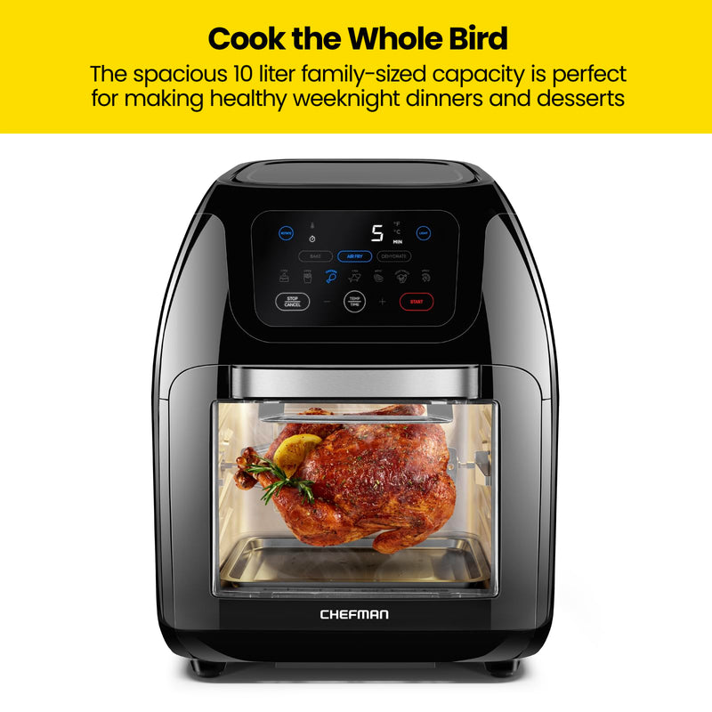 CHEFMAN Multifunctional Digital Air Fryer+ Rotisserie, Dehydrator, Convection Oven, 17 Touch Screen Presets Fry, Roast, Dehydrate, Bake, XL 10L Family Size, Auto Shutoff, Large Easy-View Window, Black - Grill Parts America