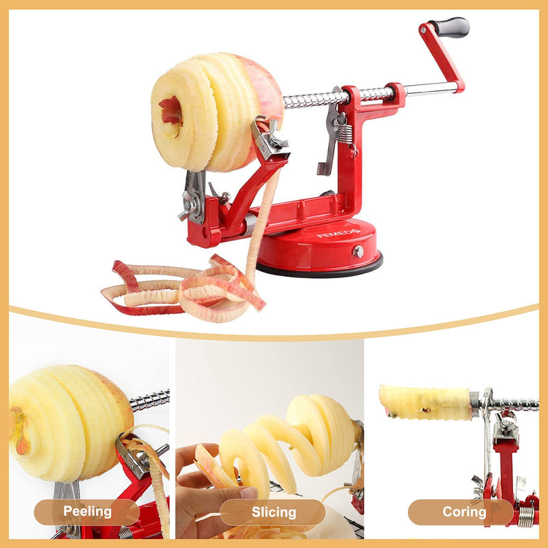 Apple Peeler Slicer Corer with Stainless Steel Blades and Powerful Suction Base for Apples Pears Potatoes(Red) - Grill Parts America