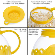 Ecolution Patented Micro-Pop Microwave Popcorn Popper with Temperature Safe Glass, 3-in-1 Lid Measures Kernels and Melts Butter, Made Without BPA, Dishwasher Safe, 3-Quart, Yellow - Grill Parts America