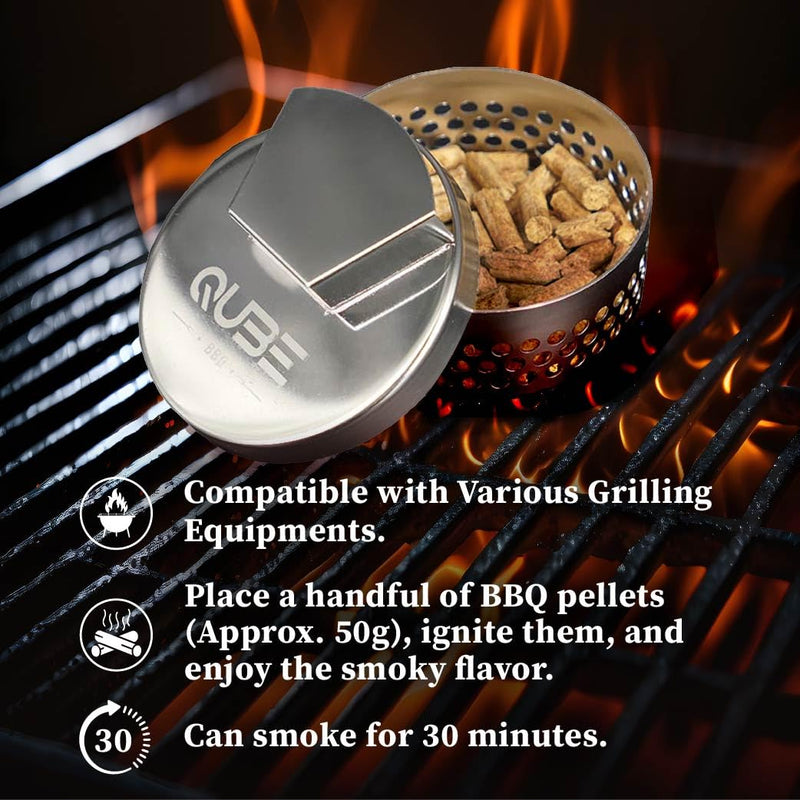 QUBE BBQ Smoker Box (Experience Kit with Pellets Included) - Barbecue Grilling Accessories, Add Smokey BBQ Flavor on Gas Grill or Charcoal Grills with This Stainless Steel Smoker Box - Grill Parts America