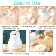 Vegetable Chopper, Electric Garlic Chopper, USB Rechargeable Mini Chopper, Powerful Small Food Processor, Blender to Vegetable, Wireless Food Chopper for Ginger, Chili, Fruit, Meat, etc（250ML） - Grill Parts America
