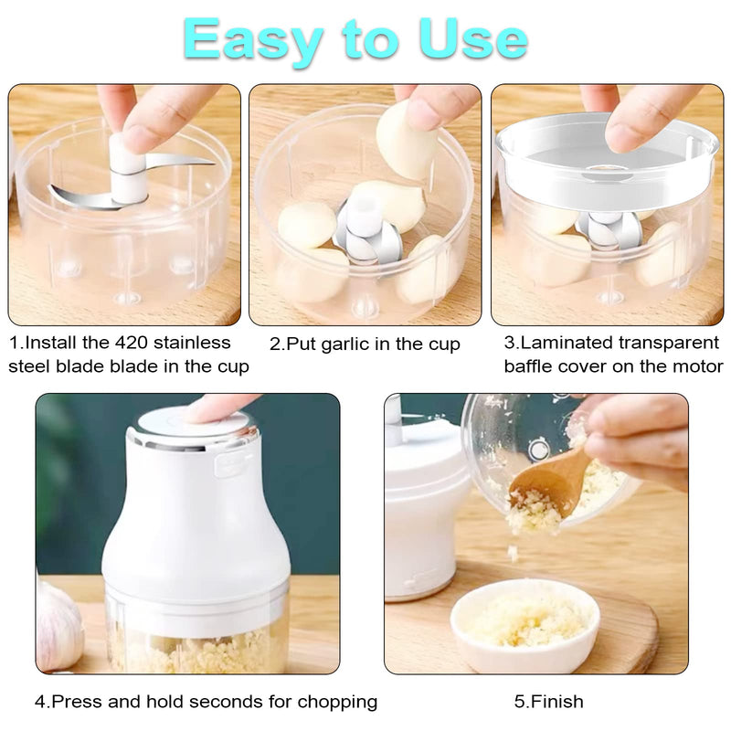 Vegetable Chopper, Electric Garlic Chopper, USB Rechargeable Mini Chopper, Powerful Small Food Processor, Blender to Vegetable, Wireless Food Chopper for Ginger, Chili, Fruit, Meat, etc（250ML） - Grill Parts America
