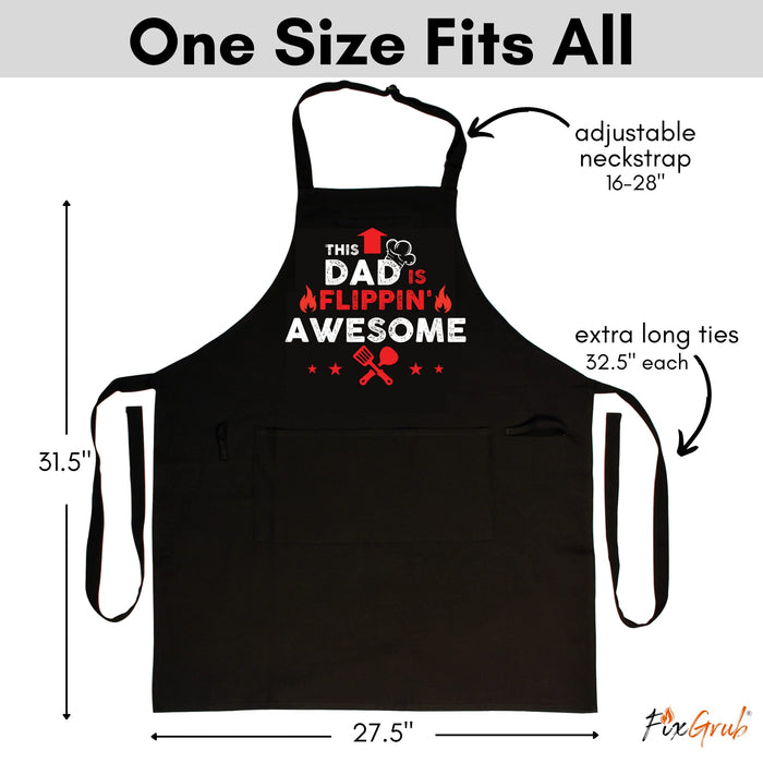 FixGrub Dad BBQ Apron, Funny Apron, Grill Apron, Chef Apron with 3 Pockets, Bottle Opener, Towel and Gift Box, 100% Cotton, Ideal Birthday, Christmas and Father's Day Gift for Men - Grill Parts America