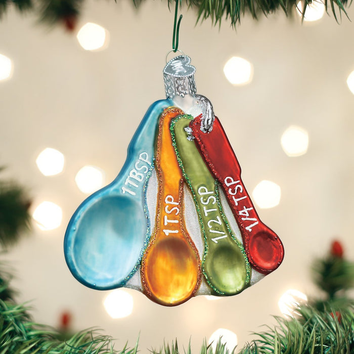 Old World Christmas Chef's Collection Glass Blown Ornaments for Christmas Tree Measuring Spoons, Model:32346 4.17 x 4.17 x 4.02 inches - Grill Parts America