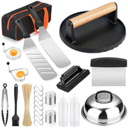 Blackstone Griddle Accessories Kit and Burger Press, 122 PCS Griddle Grill Tools Set for Blackstone Stainless Steel Grill BBQ Spatula Utensils Set with Storage Bag - Grill Parts America