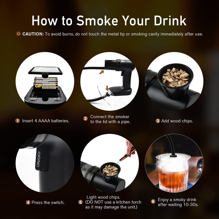 Cocktail Smoker kit, Smoking Gun Drink and Food Smoker Old Fashioned Smoking kit Infuse Cocktail Whiskey Bourbon with Disk Lid and Wood Chips, Starter Kit, 10 PCS - Grill Parts America