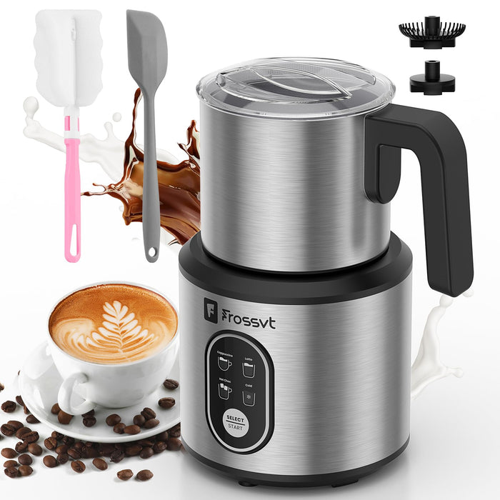 Frossvt Electric Milk Frother, 4 in 1 Milk Frother and Steamer, 350ml Hot/Cold Foam Maker for Hot and Cold Milk Froth, Hot Milk, Chocolate Milk with Silicone Spatula & 2 Whisks - Grill Parts America