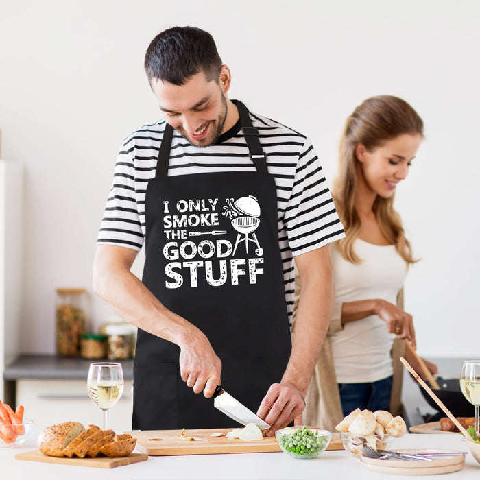 Kaidouma Funny Grill Aprons for Men - I Only Smoke the Good Stuff - Men’s Funny Chef Cooking Grilling BBQ Aprons with 2 Pockets - Birthday Father’s Day Christmas Gifts for Dad, Husband, Boyfriend, Him - Grill Parts America