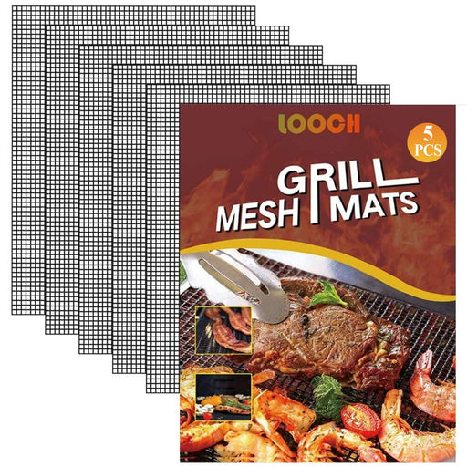 LOOCH BBQ Mesh Grill Mat Set of 5 - Heavy Duty Nonstick Mesh Grilling Mats & Barbecue Accessories - Reusable and Easy to Clean - Works on Gas, Charcoal, Electric Grill and More - 15.75 x 13 Inch - Grill Parts America