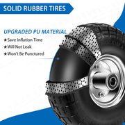 Phepetroll 10-inch flat-free solid tires and wheels with 5/8-inch axle bore for cart or wheelbarrow, 2-pack