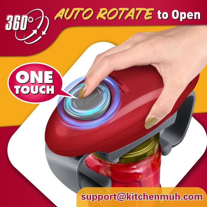 Higher Torque Electric Jar Opener for Seniors with Arthritis Fit Almost Jars Size, Strong Tough Automatic Jar Opener for Weak Hands, Hands Free Battery Operated Bottle Opener for Arthritic Hands, Red - Grill Parts America