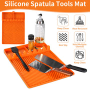 Griddle Mat Barbeque Grill Accessories Tools for Blackstone, Side Shelf Mat Grill Pad for Outdoor Grill Kitchen Counter Spatula Silicone Mat with Drip Pad for Kitchen, Cooking, Countertop (Orange) - Grill Parts America